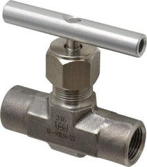 Parker - 5,000 Max psi, 3/8" Pipe, 316 Grade Stainless Steel, Inline Instrumentation Needle Valve - FNPT x FNPT End Connections - Exact Tool & Supply