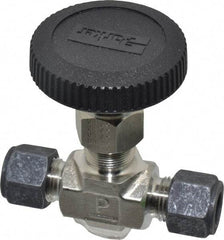 Parker - 5,000 Max psi, 3/8" Pipe, 316 Grade Stainless Steel, Inline Instrumentation Needle Valve - Compression x Compression CPI End Connections - Exact Tool & Supply