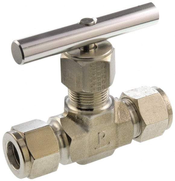 Parker - 5,000 Max psi, 1/2" Pipe, 316 Grade Stainless Steel, Inline Instrumentation Needle Valve - Exact Tool & Supply