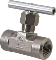 Parker - 5,000 Max psi, 1/2" Pipe, 316 Grade Stainless Steel, Inline Instrumentation Needle Valve - FNPT x FNPT End Connections - Exact Tool & Supply