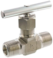 Parker - 5,000 Max psi, 1/2" Pipe, 316 Grade Stainless Steel, Inline Instrumentation Needle Valve - MNPT x MNPT End Connections - Exact Tool & Supply