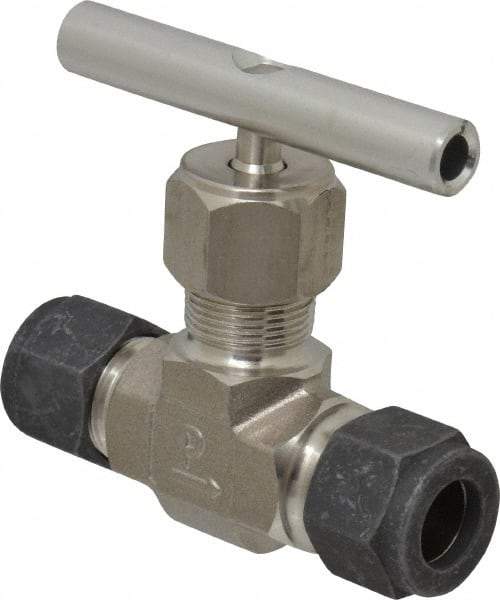 Parker - 5,000 Max psi, 1/2" Pipe, 316 Grade Stainless Steel, Inline Instrumentation Needle Valve - Compression x Compression CPI End Connections - Exact Tool & Supply