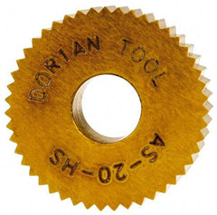 Dorian Tool - 3/4" Diam, 90° Tooth Angle, 20 TPI, Standard (Shape), Form Type High Speed Steel Straight Knurl Wheel - 3/8" Face Width, 1/4" Hole, Circular Pitch, Bright Finish, Series A - Exact Tool & Supply