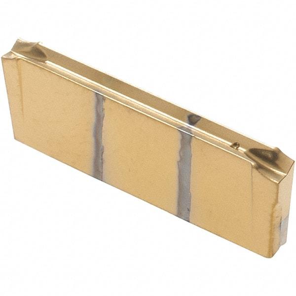 Iscar - DGR2200 IC1028 Grade, 0.0866" Cutting Width, Carbide Cutoff Insert - 15° Right Hand Lead Angle, 0.0008" Cnr Rad, TiAlN/TiN Coated, Double End - Exact Tool & Supply