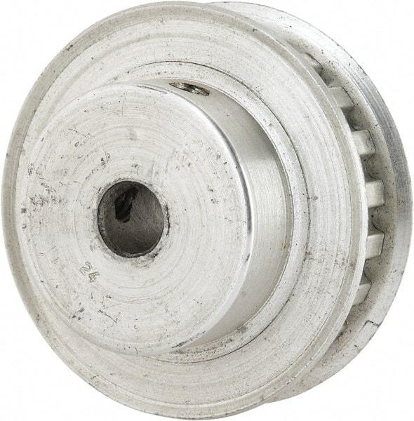 Power Drive - 22 Tooth, 1/4" Inside x 1.381" Outside Diam, Hub & Flange Timing Belt Pulley - 1/4" Belt Width, 1.401" Pitch Diam, 0.438" Face Width, Aluminum - Exact Tool & Supply