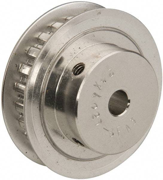 Power Drive - 24 Tooth, 1/4" Inside x 1.508" Outside Diam, Hub & Flange Timing Belt Pulley - 1/4" Belt Width, 1.528" Pitch Diam, 0.438" Face Width, Aluminum - Exact Tool & Supply