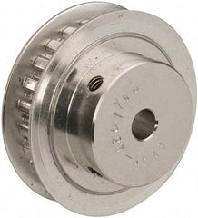 Power Drive - 24 Tooth, 1/4" Inside x 1.508" Outside Diam, Hub & Flange Timing Belt Pulley - 1/4" Belt Width, 1.528" Pitch Diam, 0.438" Face Width, Aluminum - Exact Tool & Supply