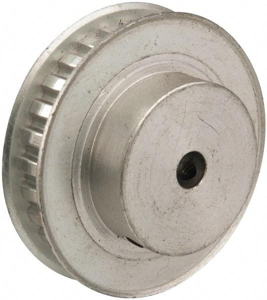 Power Drive - 28 Tooth, 1/4" Inside x 1.763" Outside Diam, Hub & Flange Timing Belt Pulley - 1/4" Belt Width, 1.783" Pitch Diam, 0.438" Face Width, Aluminum - Exact Tool & Supply