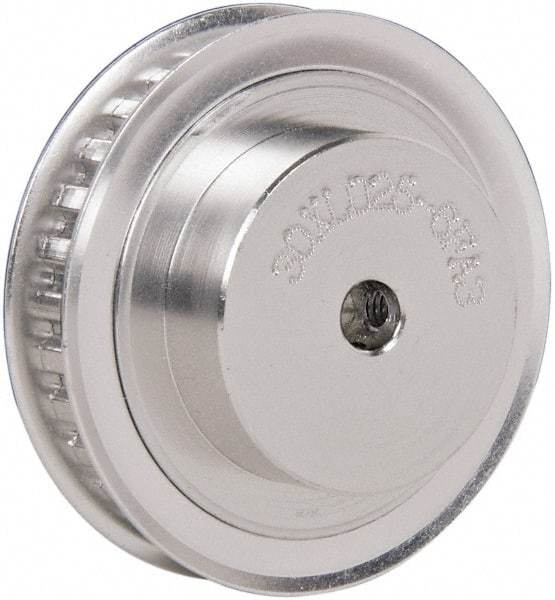 Power Drive - 30 Tooth, 1/4" Inside x 1.89" Outside Diam, Hub & Flange Timing Belt Pulley - 1/4" Belt Width, 1.91" Pitch Diam, 0.438" Face Width, Aluminum - Exact Tool & Supply