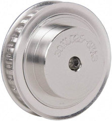 Power Drive - 30 Tooth, 1/4" Inside x 1.89" Outside Diam, Hub & Flange Timing Belt Pulley - 1/4" Belt Width, 1.91" Pitch Diam, 0.438" Face Width, Aluminum - Exact Tool & Supply