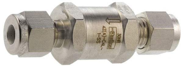 Parker - 1/8" Stainless Steel Check Valve - Inline, Comp x Comp, 6,000 WOG - Exact Tool & Supply