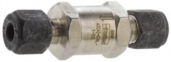 Parker - 1/8" Stainless Steel Check Valve - Inline, Comp x Comp, 6,000 WOG - Exact Tool & Supply