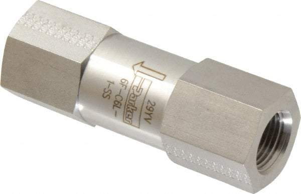 Parker - 3/8" Stainless Steel Check Valve - Inline, FNPT x FNPT, 6,000 WOG - Exact Tool & Supply