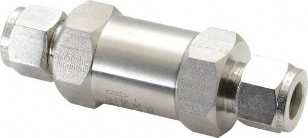 Parker - 1/2" Stainless Steel Check Valve - Inline, Comp x Comp, 6,000 WOG - Exact Tool & Supply