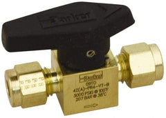 Parker - 1/2" Pipe, 3,000 psi WOG Rating, Brass, Inline, One Way Instrumentation Plug Valve - Wedge Handle, Viton Seal - Exact Tool & Supply