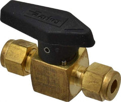 Parker - 1/4" Pipe, 3,000 psi WOG Rating, Brass, Inline, One Way Instrumentation Plug Valve - Wedge Handle, Viton Seal - Exact Tool & Supply