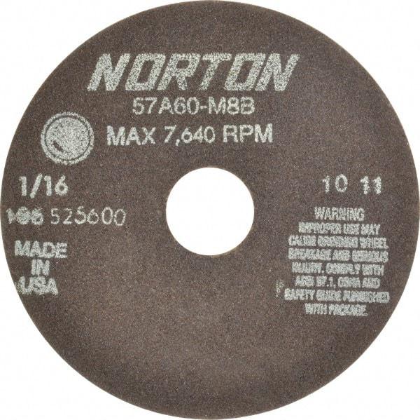 Norton - 6" 60 Grit Aluminum Oxide Cutoff Wheel - 1/16" Thick, 1-1/4" Arbor, 7,640 Max RPM, Use with Stationary Grinders - Exact Tool & Supply