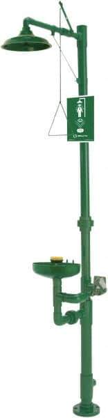 Haws - 1-1/4" Inlet, 20 GPM shower Flow, Drench shower, Eye & Face Wash Station - Bowl, Triangular Pull Rod & Push Flag Activated, PVC Pipe, Plastic Shower Head, 3.7 GPM Bowl Flow, Corrosion Resistant, Top or Mid Supply - Exact Tool & Supply