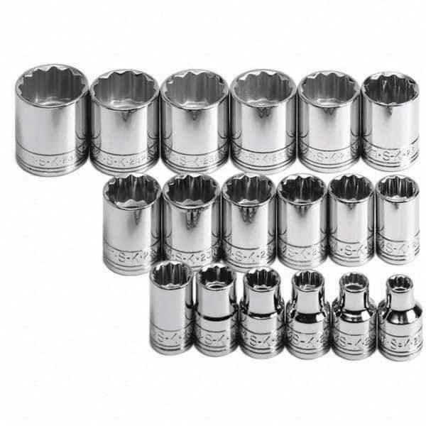 SK - 3/8" Drive Standard Socket Set - 7 to 24mm, Metric Measurement Standard - Exact Tool & Supply