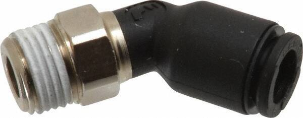 Legris - 6mm OD, 1/8 BSPT, Nylon/Nickel Plated Brass Push-to-Connect Male Elbow 45° - 290 Max psi - Exact Tool & Supply