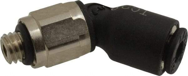 Legris - 1/8" OD, 10-32 UNF, Nylon/Nickel Plated Brass Push-to-Connect Male Elbow 45° - 290 Max psi - Exact Tool & Supply