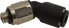 Legris - 1/8" OD, 10-32 UNF, Nylon/Nickel Plated Brass Push-to-Connect Male Elbow 45° - 290 Max psi - Exact Tool & Supply