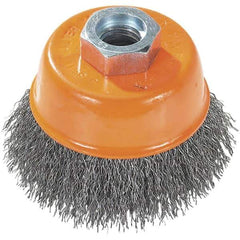 WALTER Surface Technologies - 3" Diam, 5/8-11 Threaded Arbor, Steel Fill Cup Brush - 0.0118 Wire Diam, 12,000 Max RPM - Exact Tool & Supply