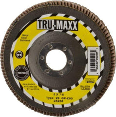 Tru-Maxx - 60 Grit, 5" Disc Diam, 7/8" Center Hole, Type 29 Zirconia Alumina Flap Disc - 12,200 Max RPM, Arbor Attaching System, Coated - Exact Tool & Supply