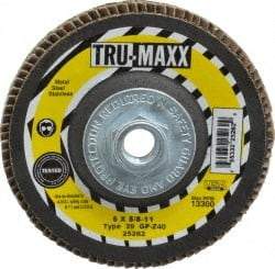Tru-Maxx - 40 Grit, 5" Disc Diam, 5/8-11 Center Hole, Type 29 Zirconia Alumina Flap Disc - 12,200 Max RPM, Arbor Attaching System, Coated - Exact Tool & Supply