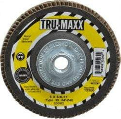 Tru-Maxx - 40 Grit, 5" Disc Diam, 5/8-11 Center Hole, Type 29 Zirconia Alumina Flap Disc - 12,200 Max RPM, Arbor Attaching System, Coated - Exact Tool & Supply