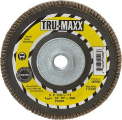 Tru-Maxx - 60 Grit, 5" Disc Diam, 5/8-11 Center Hole, Type 29 Zirconia Alumina Flap Disc - 12,200 Max RPM, Arbor Attaching System, Coated - Exact Tool & Supply