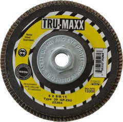 Tru-Maxx - 80 Grit, 5" Disc Diam, 5/8-11 Center Hole, Type 29 Zirconia Alumina Flap Disc - 12,200 Max RPM, Arbor Attaching System, Coated - Exact Tool & Supply