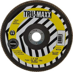 Tru-Maxx - 60 Grit, 7" Disc Diam, 7/8" Center Hole, Type 29 Zirconia Alumina Flap Disc - 8,600 Max RPM, Arbor Attaching System, Coated - Exact Tool & Supply