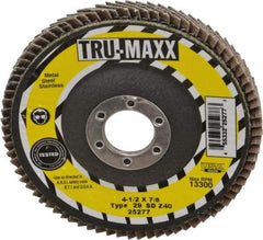 Tru-Maxx - 40 Grit, 4-1/2" Disc Diam, 7/8" Center Hole, Type 29 Zirconia Alumina Flap Disc - 13,300 Max RPM, Arbor Attaching System, Coated - Exact Tool & Supply