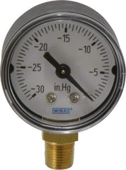 Wika - 1-1/2" Dial, 1/8 Thread, 30-0 Scale Range, Pressure Gauge - Lower Connection Mount, Accurate to 3-2-3% of Scale - Exact Tool & Supply