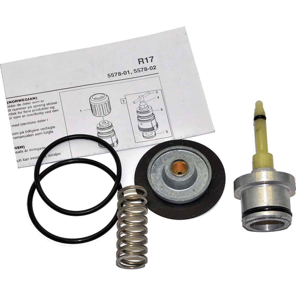 Norgren - FRL Parts; Product Type: Relieving Repair Kit ; For Use With: R17 regulator ; Compatible Tool Type: Regulator ; Includes: SPRING, O-RINGS, STEM VALVE, ASSEMBLY, RELIEVING DIAPGRAGM - Exact Tool & Supply