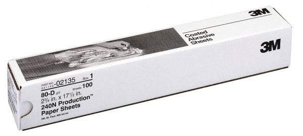 3M - 80 Grit, Aluminum Oxide Sanding Sheet - 17-1/2" Long x 2-3/4" Wide, Medium Grade, D Weighted Paper Backing - Exact Tool & Supply