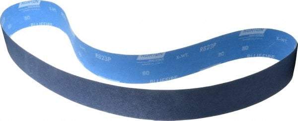 Norton - 2-1/2" Wide x 60" OAL, 80 Grit, Zirconia Alumina Abrasive Belt - Zirconia Alumina, Medium, Coated, X Weighted Cloth Backing, Series R823 - Exact Tool & Supply