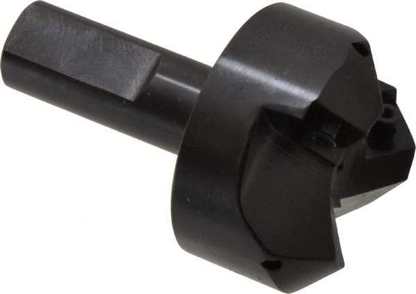 Cutting Tool Technologies - 45° Lead Angle, 1-1/2" Max Cut Diam, 1-1/2" Min Cut Diam, 0.32" Max Depth of Cut, Indexable Chamfer and Angle End Mill - 3 Inserts, CNMG 432 Insert Style, 3-1/4" Overall Length, Straight Shank, 45° Included Angle - Exact Tool & Supply