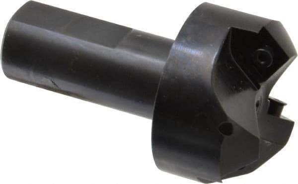 Cutting Tool Technologies - 45° Lead Angle, 1-1/2" Max Cut Diam, 1-1/2" Min Cut Diam, 0.32" Max Depth of Cut, Indexable Chamfer and Angle End Mill - 3 Inserts, CNMG 432 Insert Style, 3-1/2" Overall Length, Straight Shank, 45° Included Angle - Exact Tool & Supply