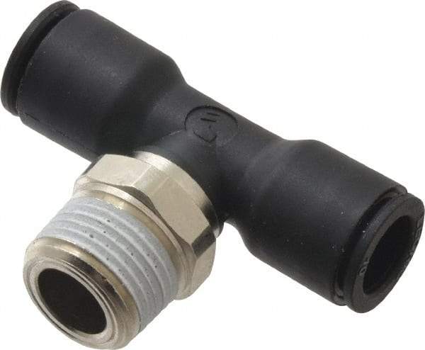 Legris - 10mm OD, 3/8 NPT, Nylon/Nickel Plated Brass Push-to-Connect Male Branch Tee - 290 Max psi, Black - Exact Tool & Supply