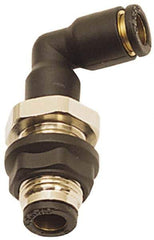 Legris - 10mm OD, Tube to Tube, Nylon/Nickel Plated Brass Push-to-Connect Bulkhead Union Elbow - 290 Max psi - Exact Tool & Supply