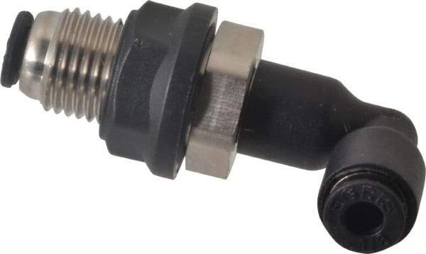 Legris - 1/8" OD, Tube to Tube, Nylon/Nickel Plated Brass Push-to-Connect Bulkhead Union Elbow - 290 Max psi - Exact Tool & Supply