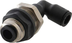 Legris - 1/4" OD, Tube to Tube, Nylon/Nickel Plated Brass Push-to-Connect Bulkhead Union Elbow - 290 Max psi - Exact Tool & Supply