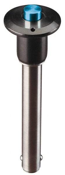 Jergens - 1/4" Diam, 2" Usable Length, Button Handle, Push Button Quick Release Pin - 3-1/4" Overall Length, Grade 17-4 Stainless Steel, Passivated Finish - Exact Tool & Supply