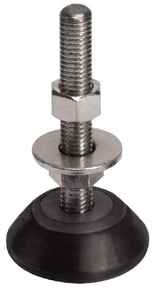 Mason Ind. - 250 Lb Capacity, 1/2-13 Thread, 3-3/8" OAL, Steel Stud, Studded Socket Mount Leveling Mount - 2-1/2" Stud Length, 2-1/4" Base Diam, Neoprene Pad with Steel Glide - Exact Tool & Supply