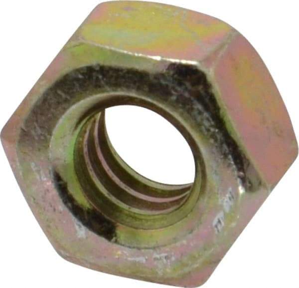 Value Collection - 1/4-20 UNC Steel Right Hand Hex Nut - 7/16" Across Flats, 7/32" High, Zinc Yellow Dichromate Finish - Exact Tool & Supply