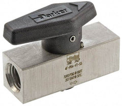 Parker - 1/2" Pipe, 3,000 psi WOG Rating, 316 Stainless Steel, Inline, One Way Instrumentation Plug Valve - Wedge Handle, FNPT x FNPT End Connections, Viton Seal - Exact Tool & Supply