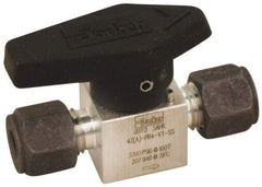 Parker - 1/2" Pipe, 3,000 psi WOG Rating, 316 Stainless Steel, Inline, One Way Instrumentation Plug Valve - Wedge Handle, Compression x Compression CPI End Connections, Viton Seal - Exact Tool & Supply