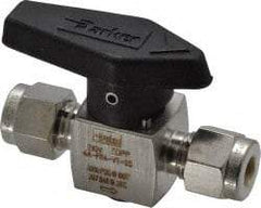 Parker - 1/4" Pipe, 3,000 psi WOG Rating, 316 Stainless Steel, Inline, One Way Instrumentation Plug Valve - Wedge Handle, Viton Seal - Exact Tool & Supply